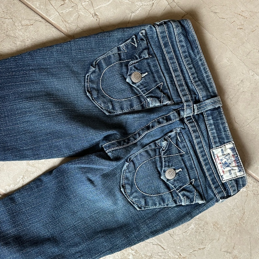True Religion Women's Straight Leg Jeans in Dark Indigo Blue
